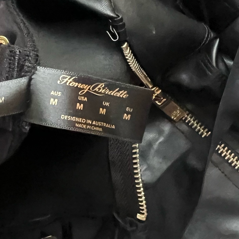 Honey Birdette RARE Black Sheer Mesh and Faux Leather Plunge Bodysuit - Picture 4 of 8